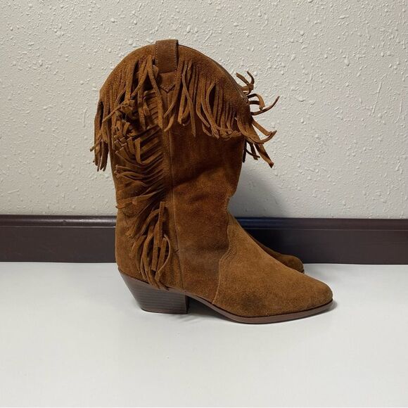 Vintage Leather Craft Fringe Cowgirl Suede Brown Western Boots Women's Size 5 - Picture 7 of 16